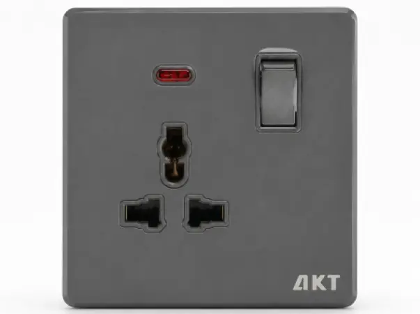 AKT Prise Interrupteur Multifonction avec Témoin Néon – Gris