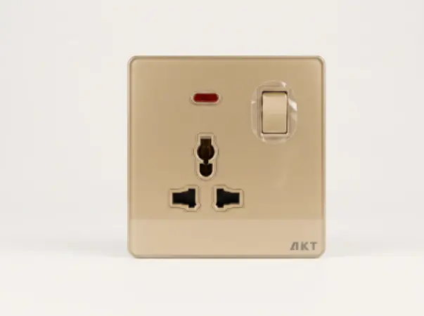 AKT 多功能带霓虹指示灯开关插座 – 金色
