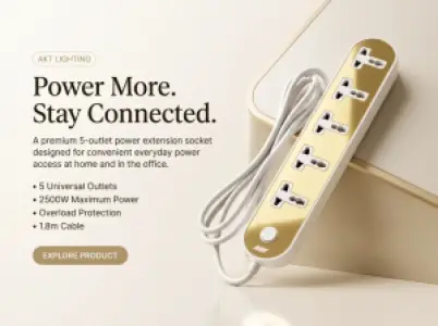 AKT-SP513 Power Extension Socket – 5 Universal Outlets,